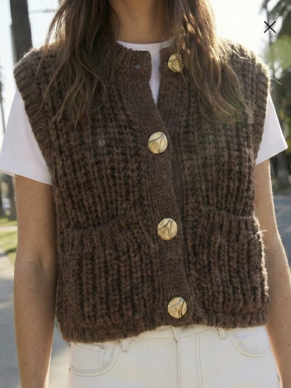Zara Brown Chunky Knit Button Cardigan with Gold Buttons